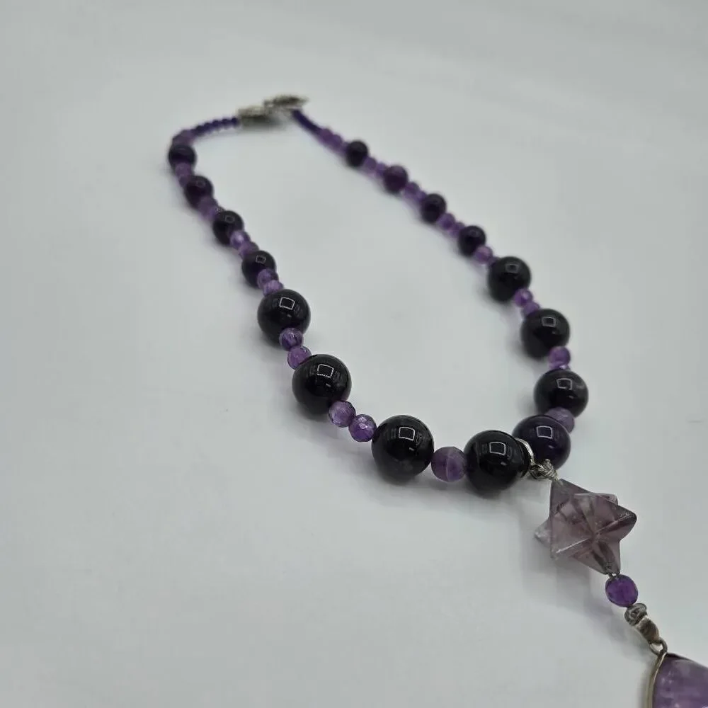 Amethyst Pendant Statement Necklace Beaded Artsy